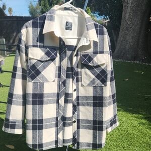 Plaid Button Down Shirt - Black and Cream